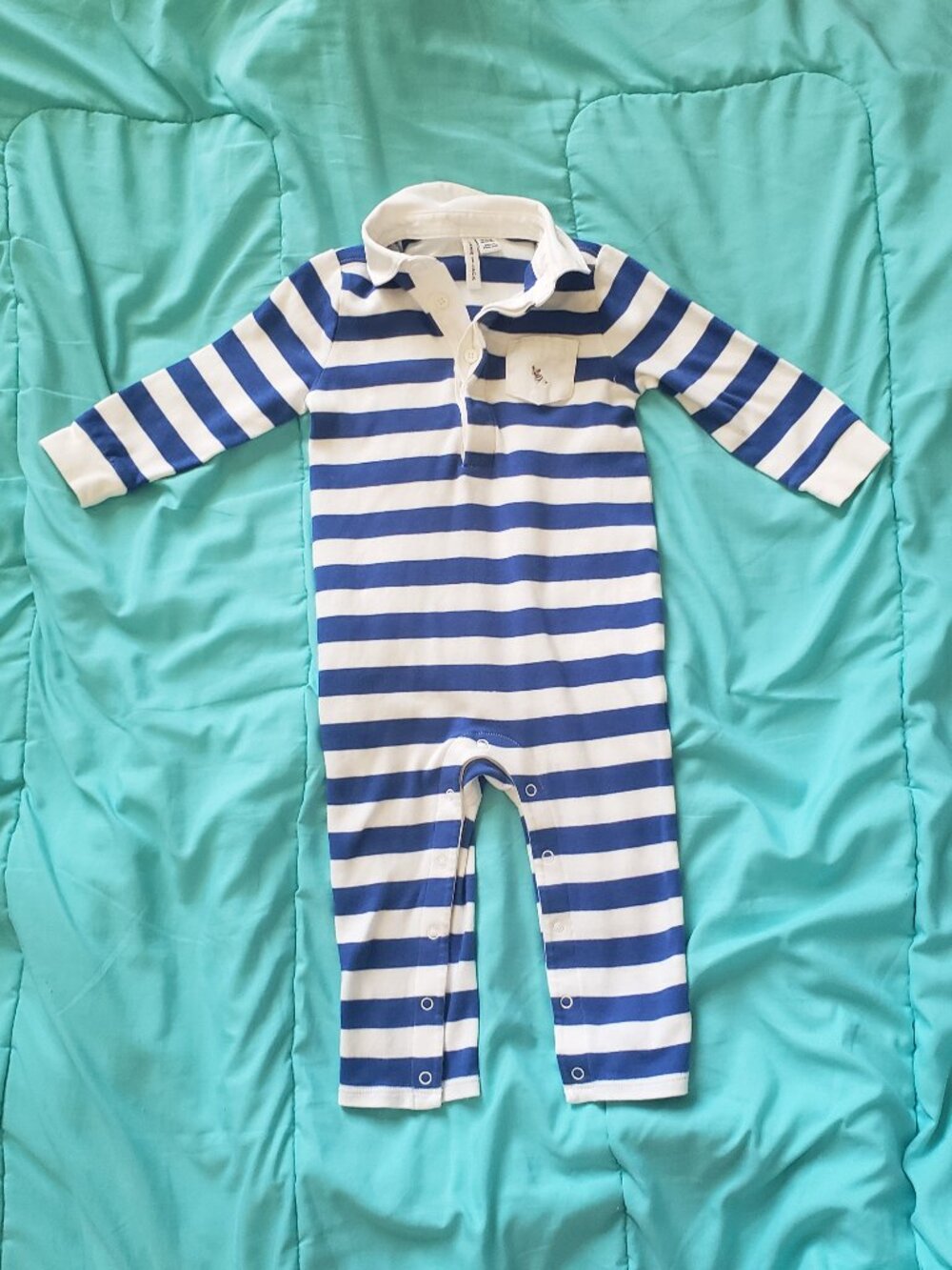 Janie and Jack Baby/Toddler Boys Blue & White Stripe Dog One-Piece - Size 18-24M